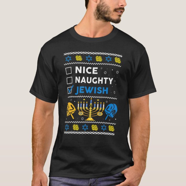 T-shirt Naughty Jewish Ugly Hanukkah Sweater Chanukah (Devant)