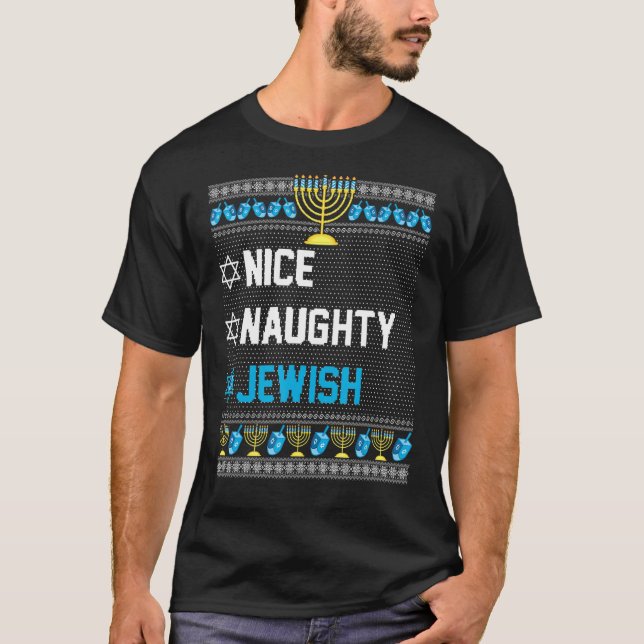 T-shirt Naughty Jewish Ugly Hanukkah Sweater Chanukah (Devant)