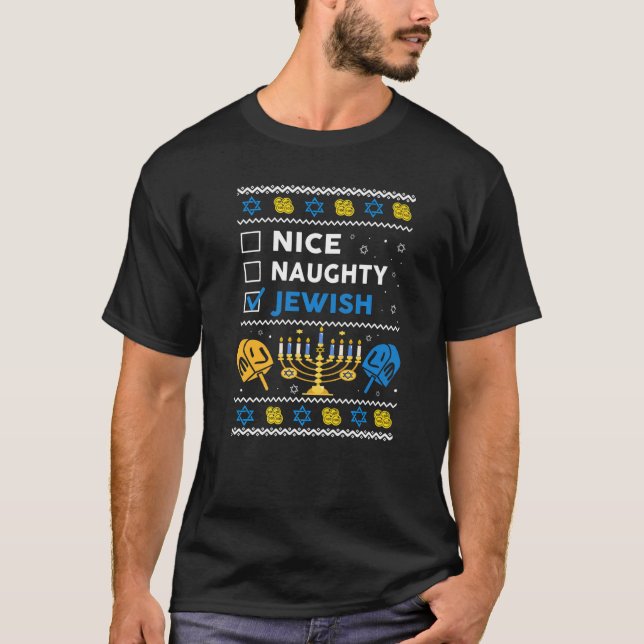 T-shirt Naughty Jewish Ugly Hanukkah Sweater Chanukah (Devant)