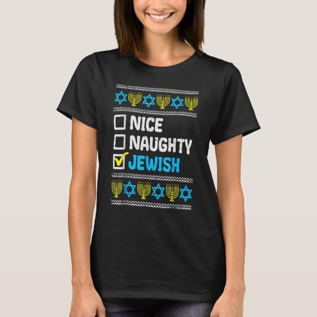 T-shirt Naughty Jewish Ugly Hanukkah Sweater Chanukah (Devant)