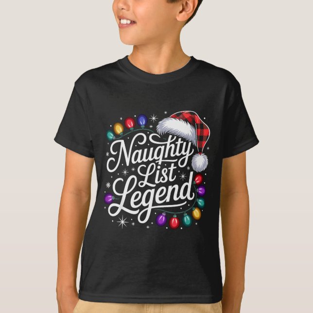 T-shirt Naughty List Legend Xmas Lights Buffalo Plaid Red  (Devant)