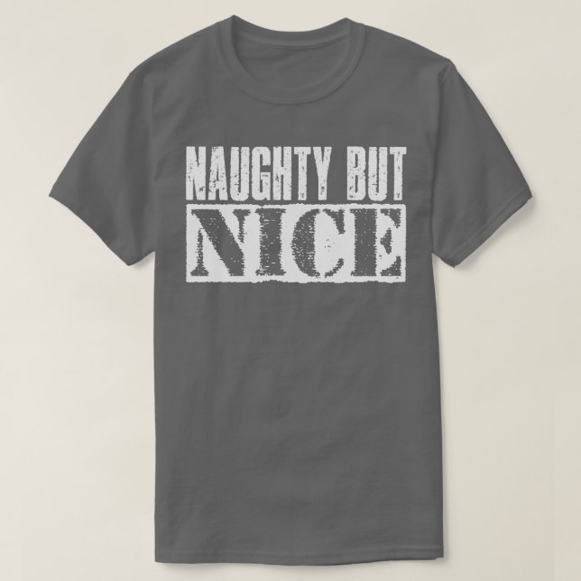 T-shirt Naughty, mais Nice Vintage Texte blanc (Design devant)