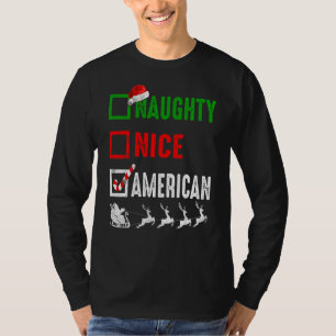 T-shirt Naughty Nice American Christmas Pyjamas Funny Sant