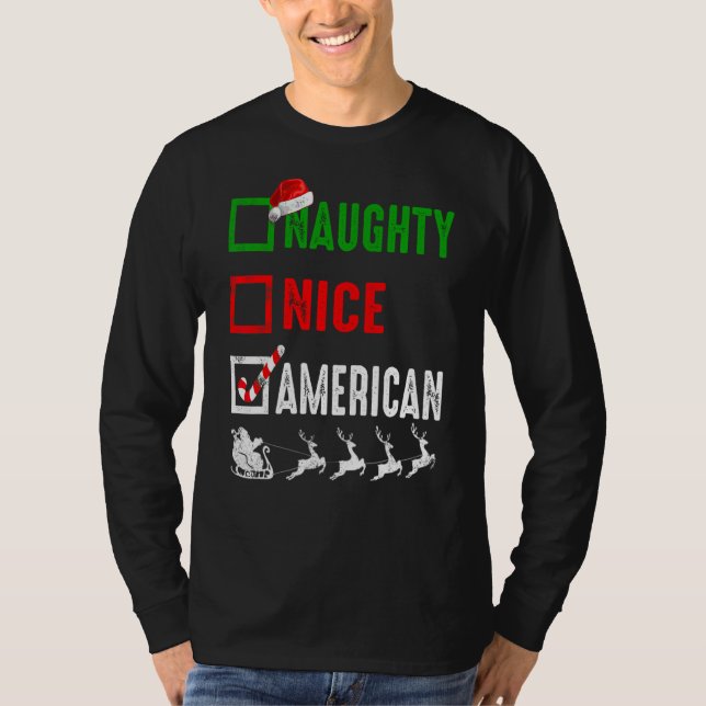 T-shirt Naughty Nice American Christmas Pyjamas Funny Sant (Devant)