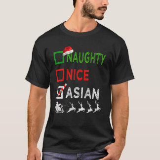 T-shirt Naughty Nice Asian Christmas Pajamas Funny Santa H