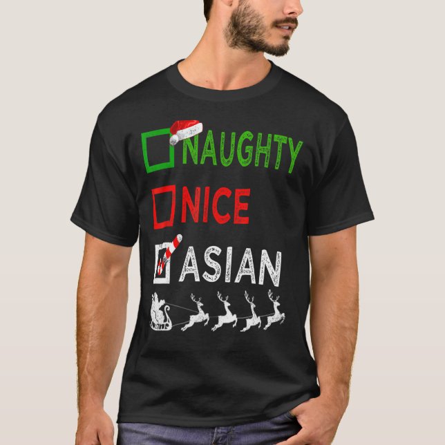 T-shirt Naughty Nice Asiatique Pyjamas de Noël Drôle Père  (Devant)