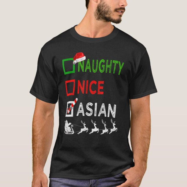 T-shirt Naughty Nice Asiatique Pyjamas de Noël Drôle Père  (Devant)
