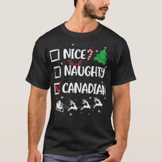 T-shirt Naughty Nice Canadian Christmas Funny Santa Hat Xm