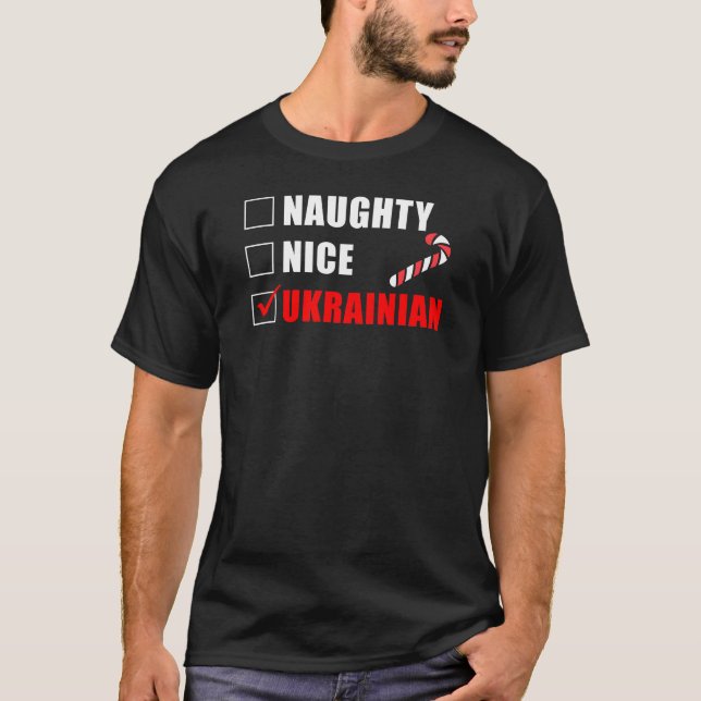 T-shirt Naughty Nice Design de Noël ukrainien (Devant)
