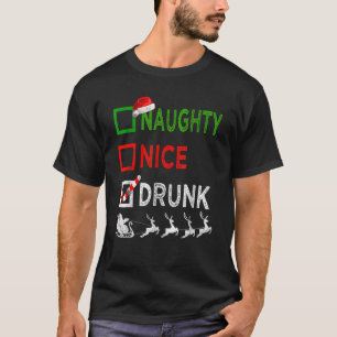 T-shirt Naughty Nice Drunk Pajamas de Noël Drôle Père Noël