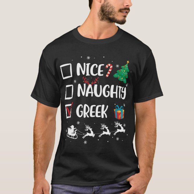 T-shirt Naughty Nice Grec Noël Drôle Noël Noël (Devant)