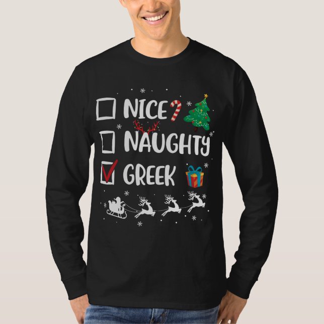 T-shirt Naughty Nice Grec Noël Drôle Noël Noël (Devant)