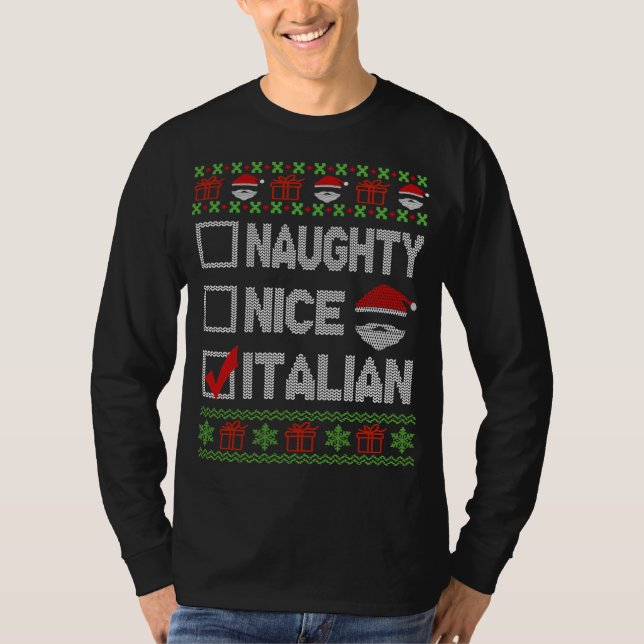 T-shirt Naughty Nice Italien Xmas Père Noël laide Sweater  (Devant)
