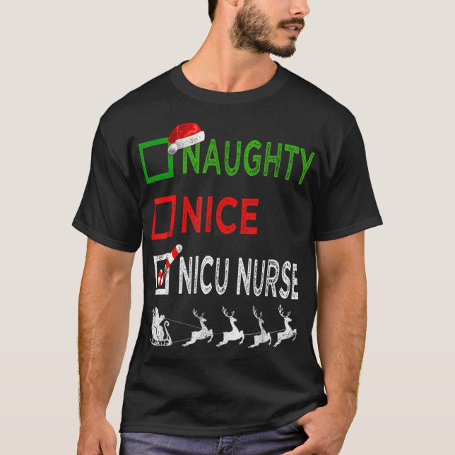 T-shirt Naughty Nice Nicu Nurse Christmas Pajamas Funny Sa (Devant)