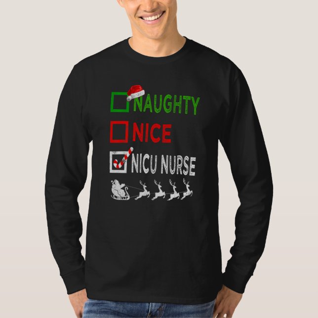 T-shirt Naughty Nice Nicu Nurse Pajamas de Noël Père Noël  (Devant)