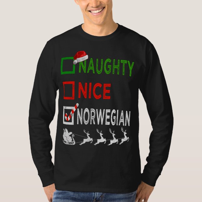 T-shirt Naughty Nice Norvège Pyjamas de Noël Funny San (Devant)