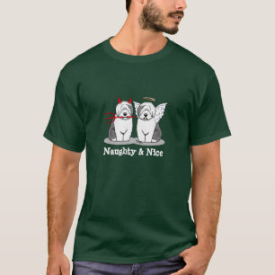 T-shirt Naughty & Nice Old English Sheepdogs (Grey 1)