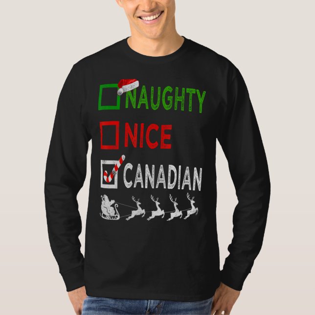 T-shirt Naughty Nice Pajamas de Noël canadiens Funny Sant (Devant)