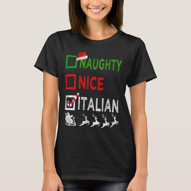 T-shirt Naughty Nice Pyjamas de Noël italien Funny Père No (Devant)