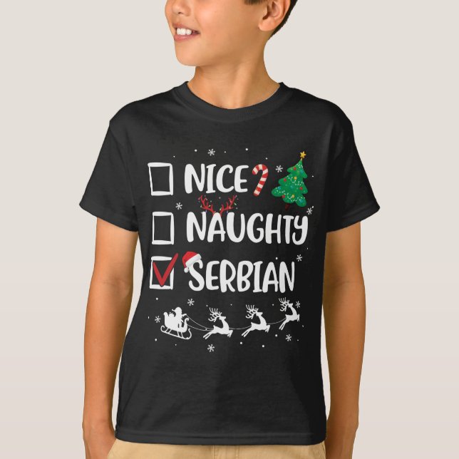 T-shirt Naughty Nice Serbe Noël Funny Santa Hat Xma (Devant)