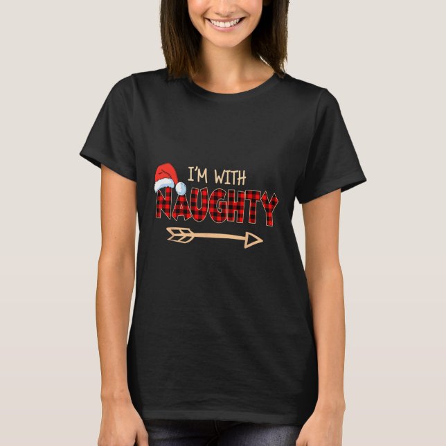 T-shirt Naughty or Nice Christmas Couple I'm With Naughty (Devant)