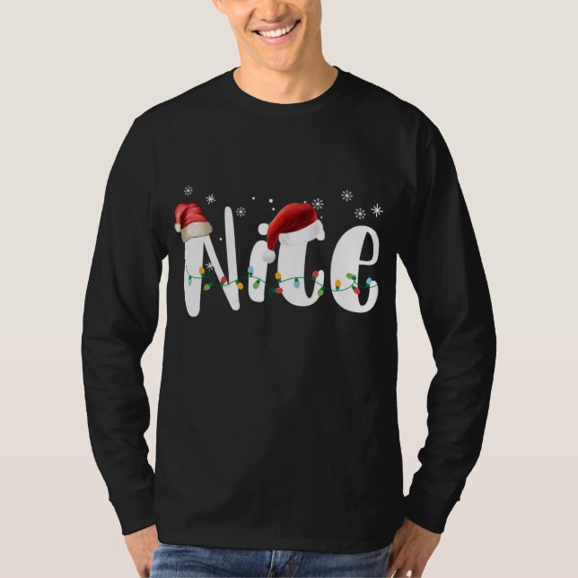 T-shirt Naughty ou Nice Matching Christmas lights Couples (Devant)