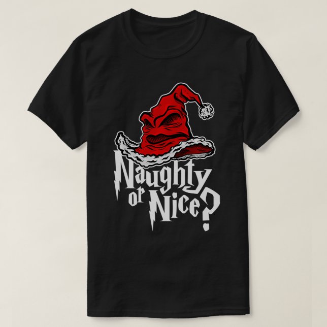 T-shirt Naughty ou Nice Trié Casquette de Noël Premium (Design devant)