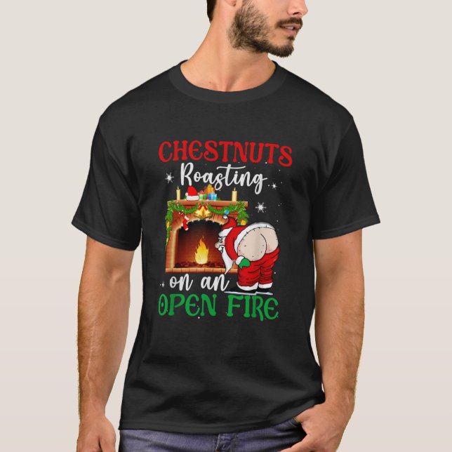 T-shirt Naughty Père Noël Châtaignes De Noël Dégustant Sur (Devant)