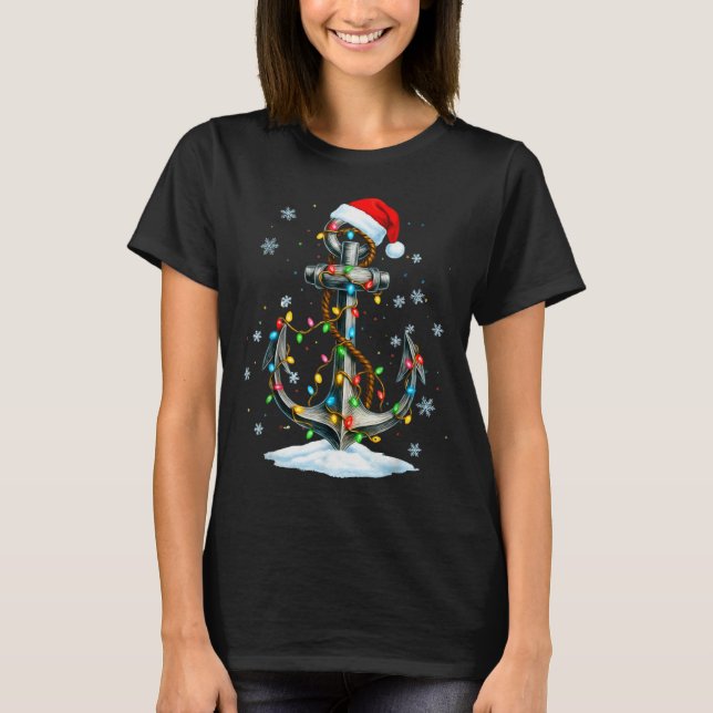 T-shirt Nautical Anchor Christmas Lights Boating Sailor  (Devant)