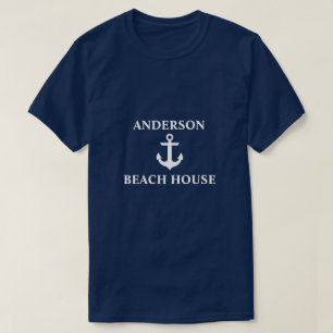 T-shirt Nautical Beach House Nom de famille Ancre Bleu
