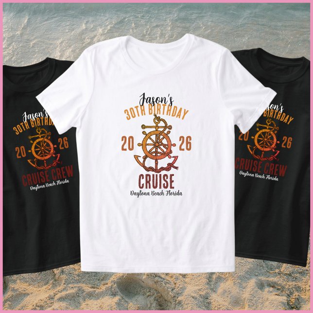 T-shirt Nautical Orange & White Name 30th Birthday Cruise (Créateur téléchargé)