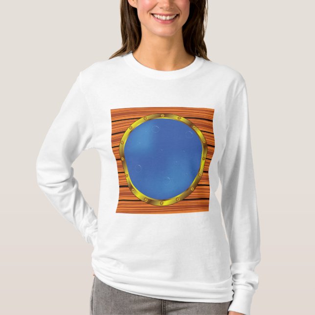 T-shirt Nautical Ship Porthole Window with Blue Water (Devant)