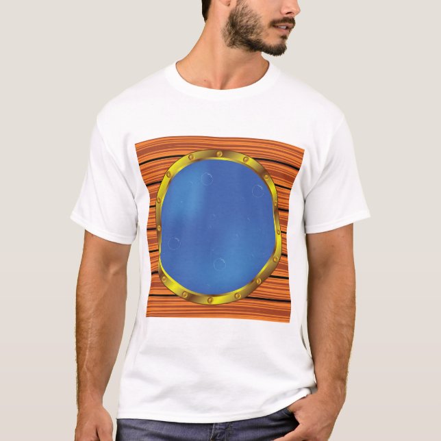 T-shirt Nautical Ship Porthole Window with Blue Water (Devant)