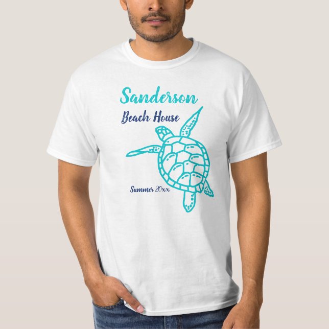 T-shirt Nautique Marine Bleue Turquoise mer Turtle maison  (Devant)