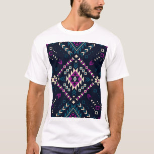 T-shirt Navajo tribal foncé, géométrique vintage.