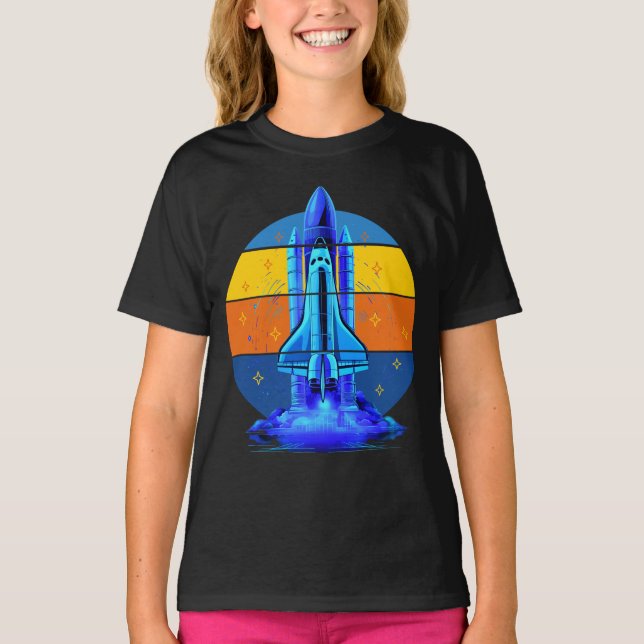 T-shirt Navette Spatiale Bleue Vintage (Devant)