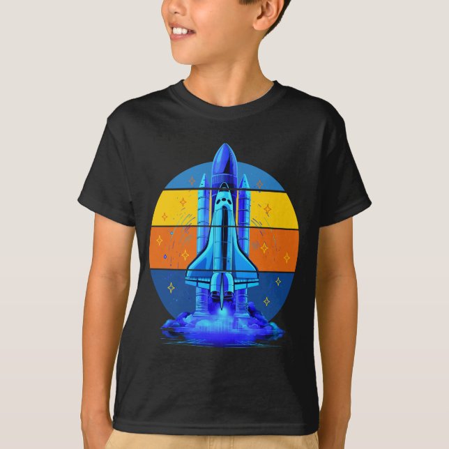 T-shirt Navette Spatiale Bleue Vintage (Devant)