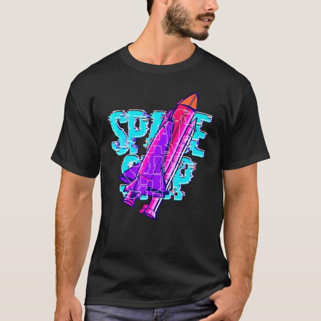 T-shirt Navette Spatiale Glitchcore Avec Navire Espace Tex (Devant)