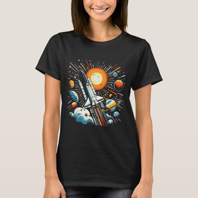 T-shirt Navette spatiale Soleil Planètes Fusée Galaxie Gar (Devant)