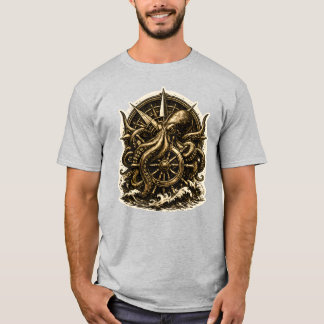 T-shirt Navigateur Pieuvre Vintage Kraken Navire Rou