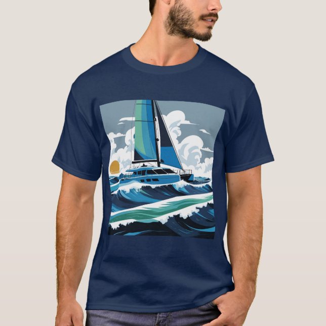 T-shirt Naviguez sur les vagues avec un catamaran ! (Devant)