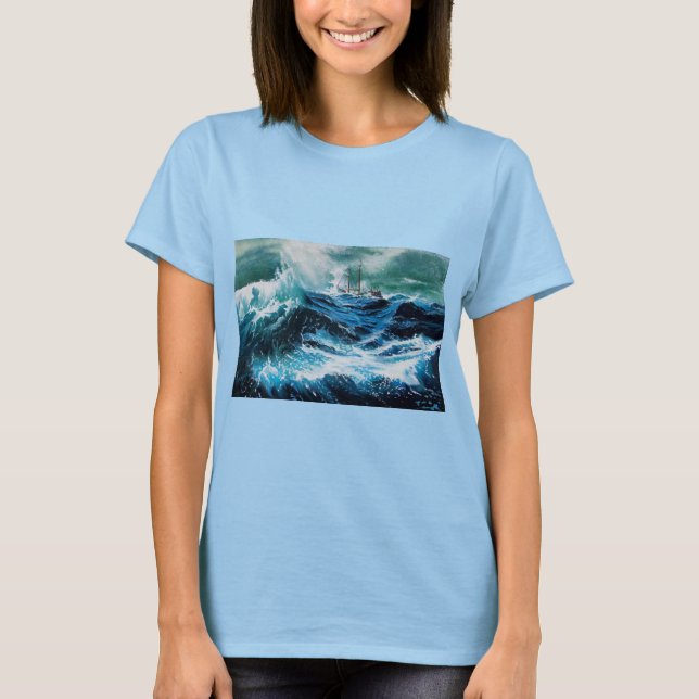 T-shirt Navire en mer dans la tempête (Devant)