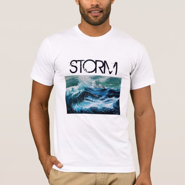 T-shirt Navire en mer dans la tempête Marine Bleu (Devant)