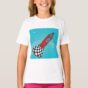 T-shirt Navire Fusée Rouge Rétro dans l'Espace Galactique