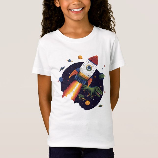 T-Shirt Navire-fusée spatial dinosaure Aventure dans l'esp (Devant)