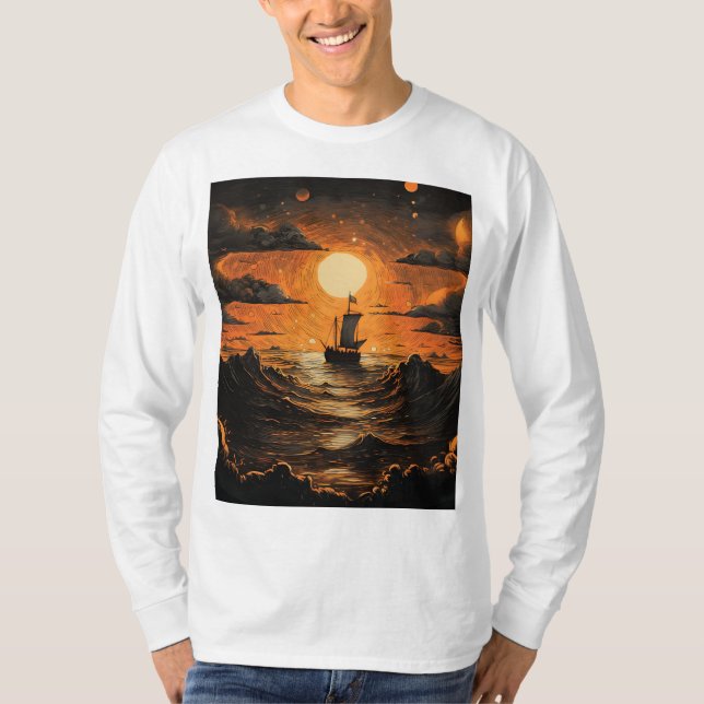 T-shirt Navire naviguant la nuit (Devant)