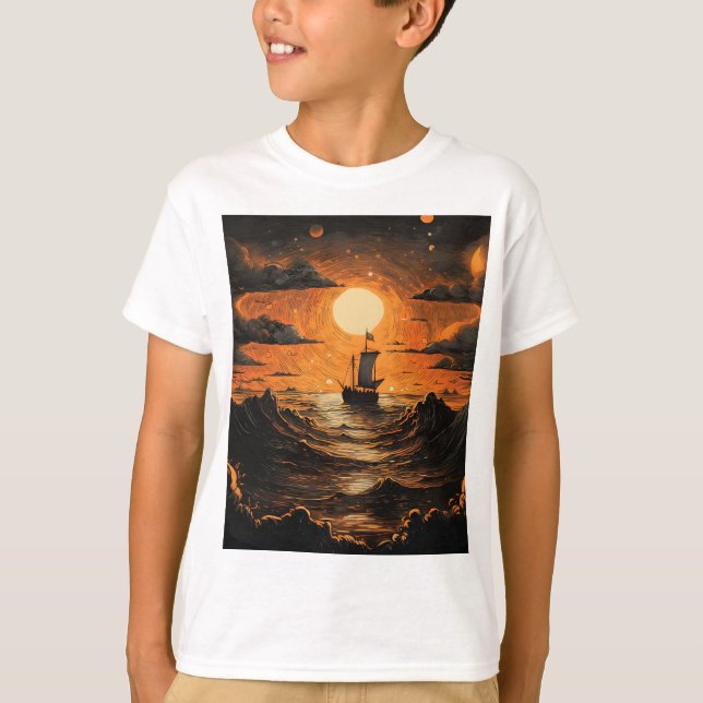 T-shirt Navire naviguant la nuit (Devant)