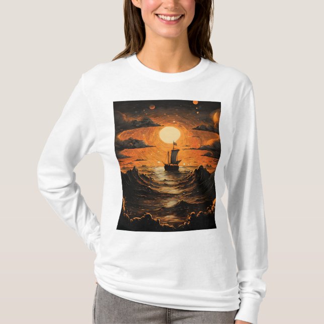 T-shirt Navire naviguant la nuit (Devant)