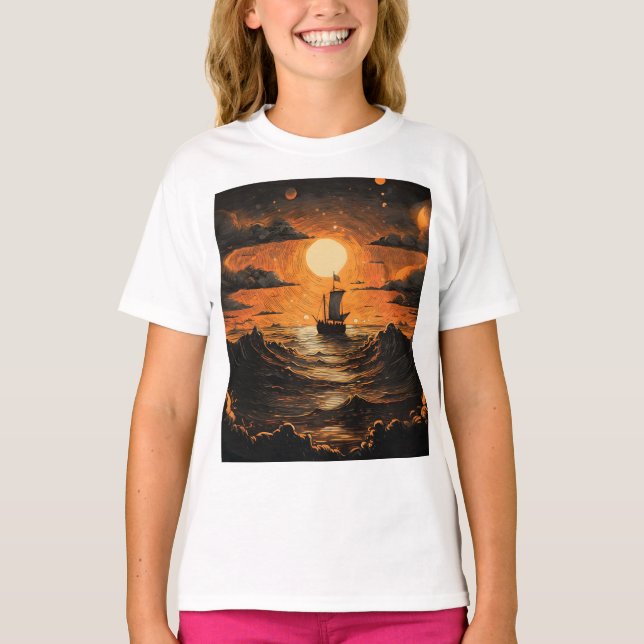 T-shirt Navire naviguant la nuit (Devant)