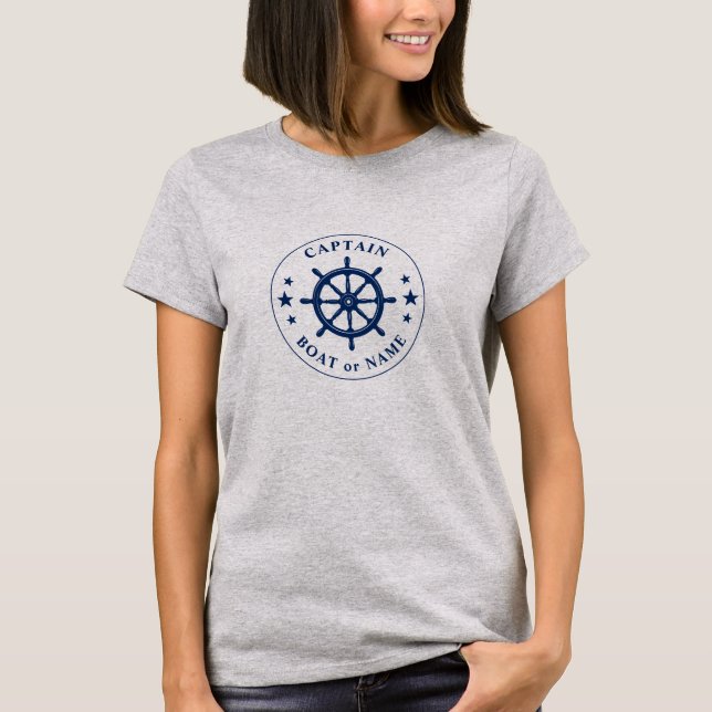 T-shirt Navires Helm Wheel Stars Capitaine ou nom de batea (Devant)
